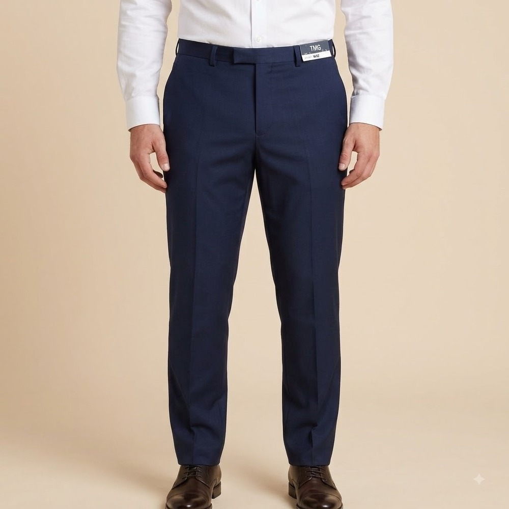 TMG Dress Pants Men's 42W Midnight Blue Polyester Viscose Flat Front